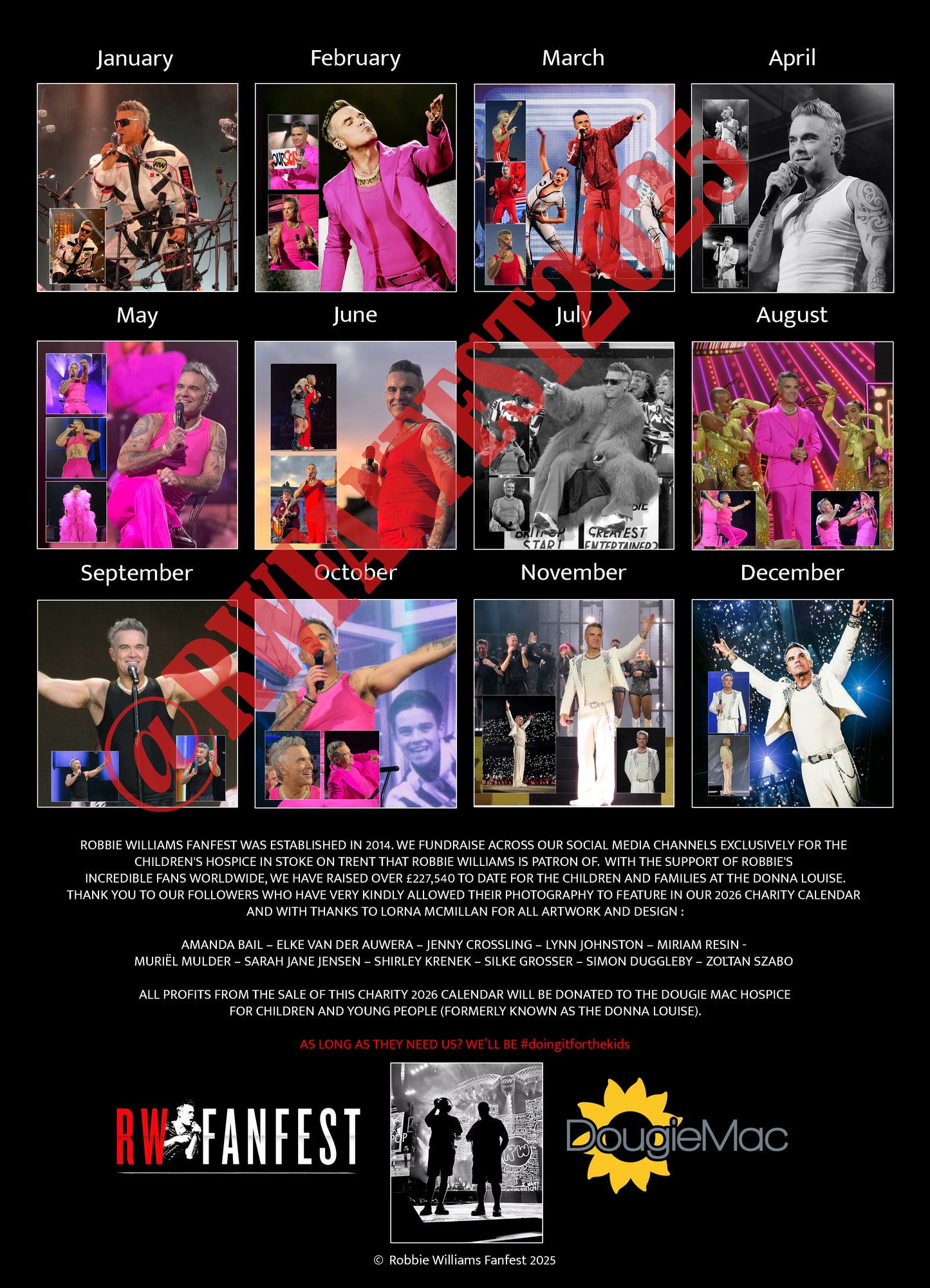 Robbie Williams fundraising 2026 Wall Calendar