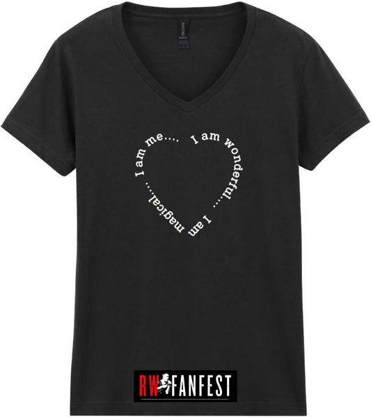 “I am wonderful. I am magical. I am me,” LADIES FIT classic V neck T-shirt in Black