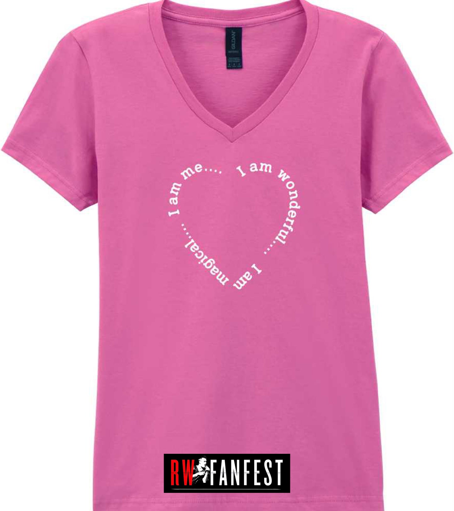 “I am wonderful. I am magical. I am me,” LADIES FIT classic V neck T-shirt in Hot Pink